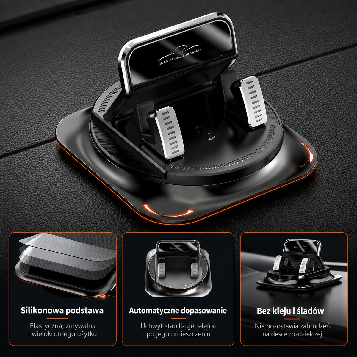 GripDrive™ — stabilny uchwyt na telefon do samochodu z obrotem 360°